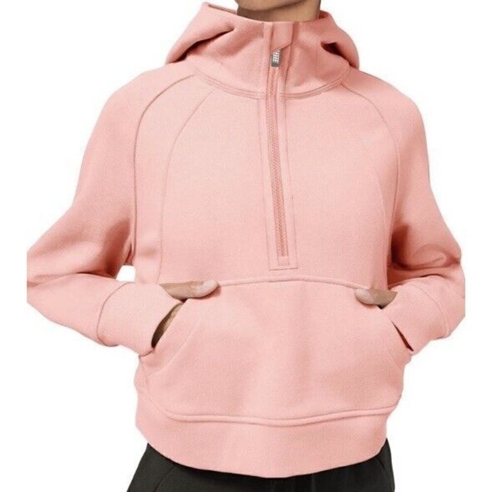 LASLULU Women's Size Small Pink 1/2‎ Zip Pocketed Cropped Hoodie
